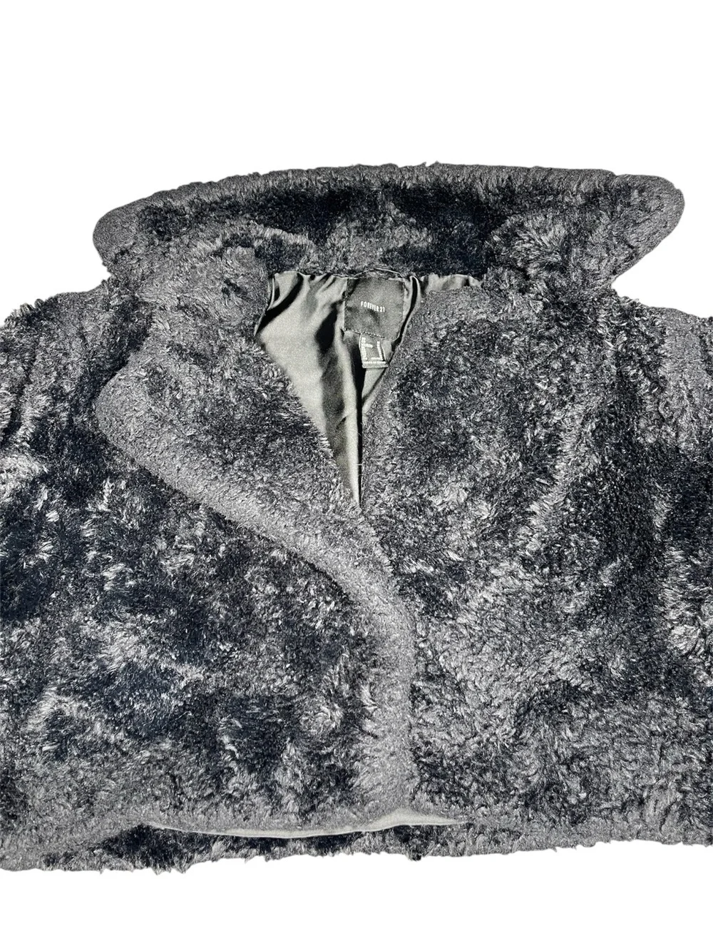 Forever 21 Charcoal Gray Black Faux Fur Cropped Jacket